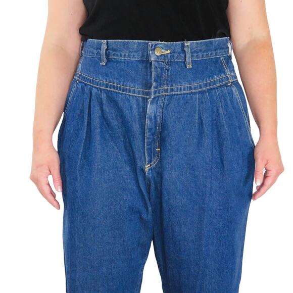 1980s Vintage Lee Jeans High Rise Yoke Tapered Straight Leg Mom Jeans 34" - Picture 4 of 9